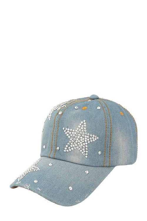 Rhinestone Star and Denim Baseball Cap - p3 Boutique