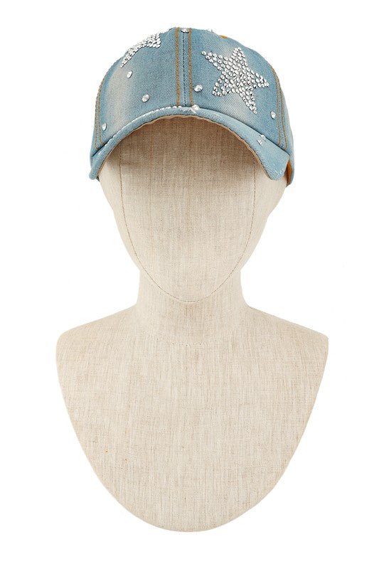 Rhinestone Star and Denim Baseball Cap - p3 Boutique