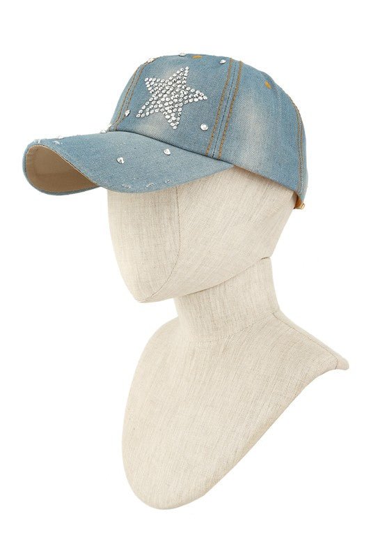 Rhinestone Star and Denim Baseball Cap - p3 Boutique
