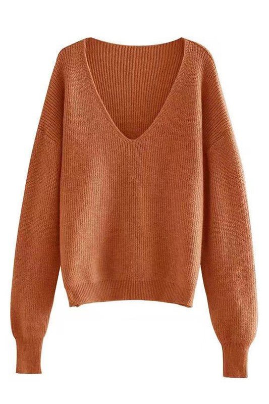 Ribbed v neck sweater - p3 Boutique