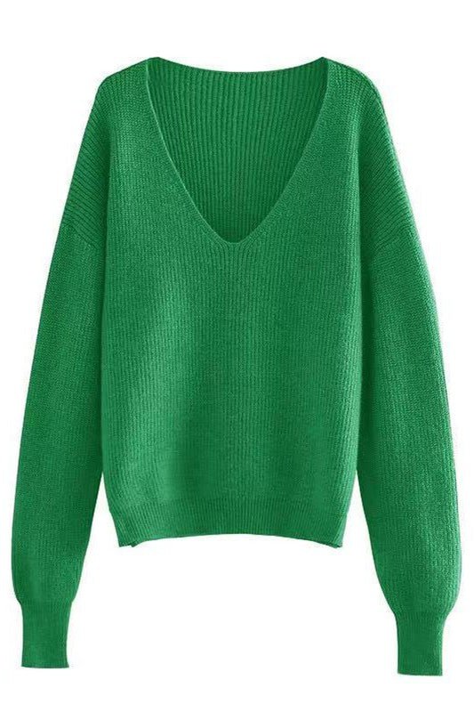 Ribbed v neck sweater - p3 Boutique
