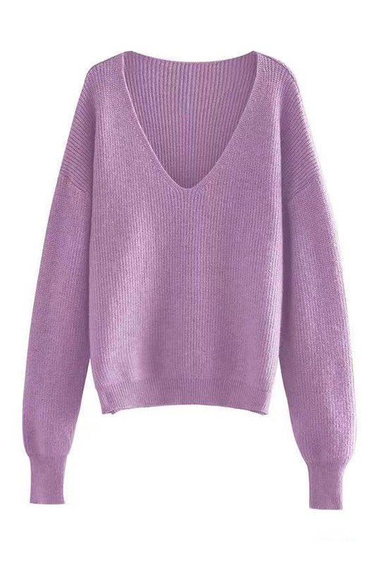 Ribbed v neck sweater - p3 Boutique