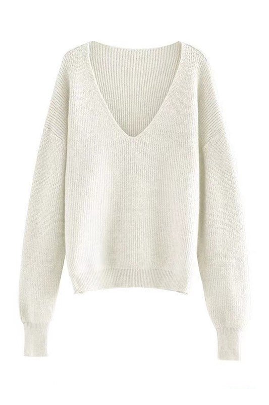 Ribbed v neck sweater - p3 Boutique