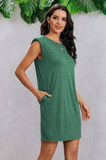 Round Neck Solid Sleeveless Shirt Dress - p3 Boutique