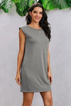 Round Neck Solid Sleeveless Shirt Dress - p3 Boutique
