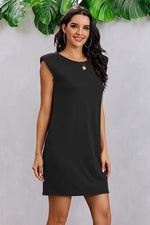 Round Neck Solid Sleeveless Shirt Dress - p3 Boutique