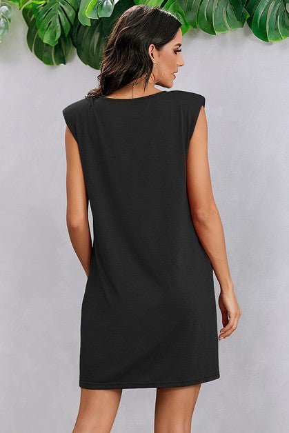 Round Neck Solid Sleeveless Shirt Dress - p3 Boutique