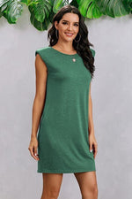 Round Neck Solid Sleeveless Shirt Dress - p3 Boutique