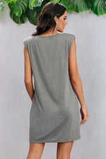 Round Neck Solid Sleeveless Shirt Dress - p3 Boutique