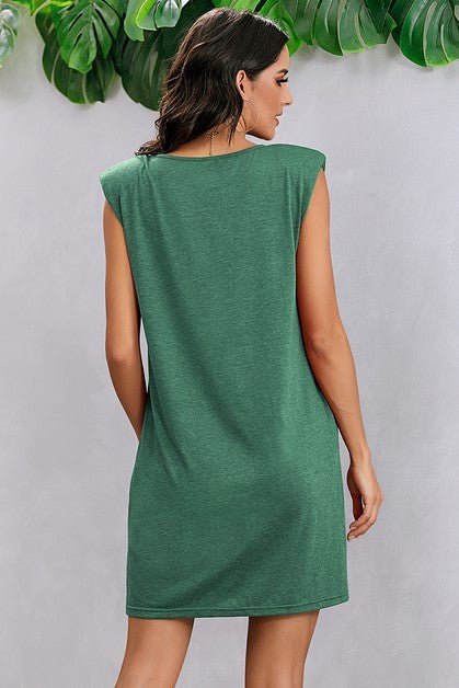 Round Neck Solid Sleeveless Shirt Dress - p3 Boutique