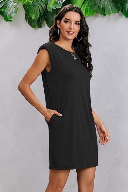 Round Neck Solid Sleeveless Shirt Dress - p3 Boutique