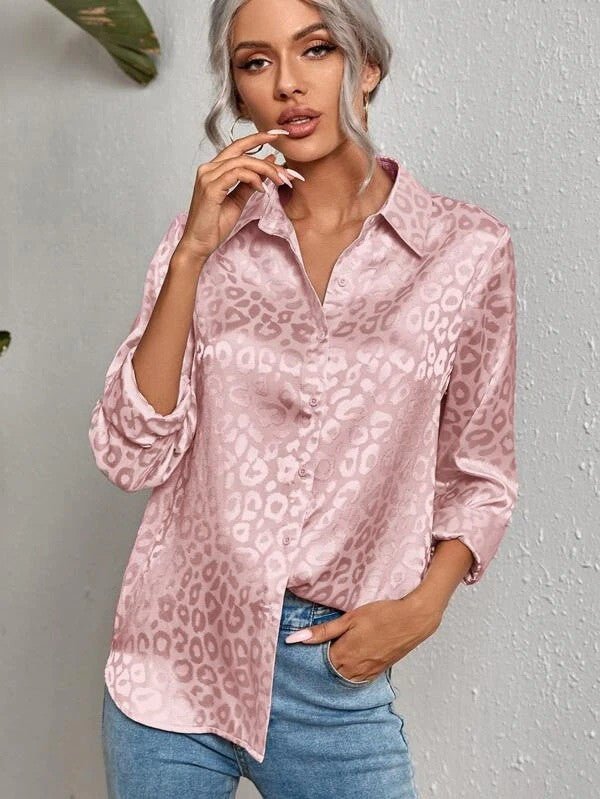 Satin leopard print button down shirt - p3 Boutique