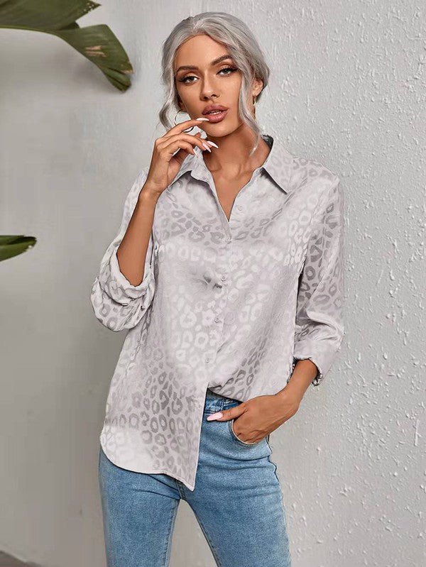 Satin leopard print button down shirt - p3 Boutique