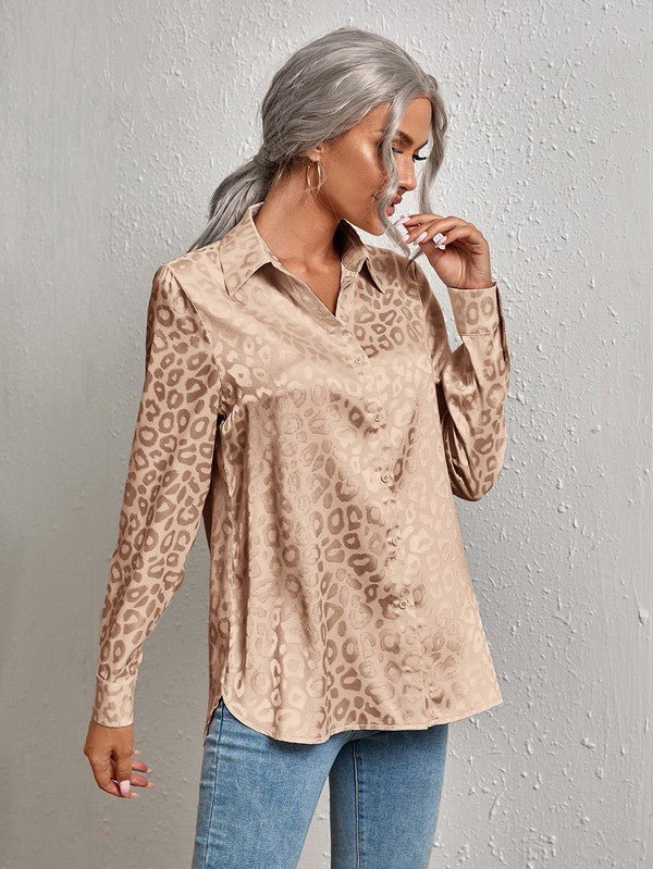 Satin leopard print button down shirt - p3 Boutique