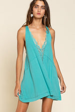 Sleeveless Deep V - neck Dress with Lace on Front - p3 Boutique