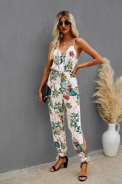 Sleeveless Floral Print Knot Side Cami Jumpsuit - p3 Boutique