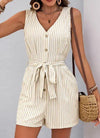 Sleeveless Striped Tie - Waist Romper - p3 Boutique