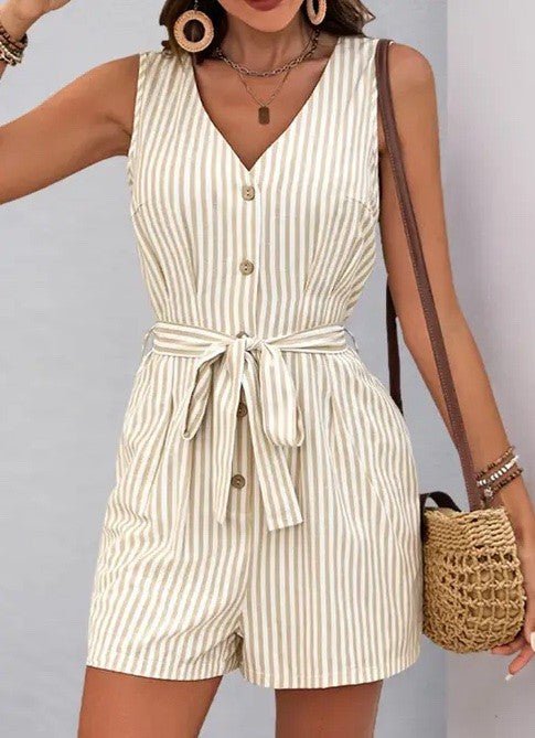 Sleeveless Striped Tie - Waist Romper - p3 Boutique