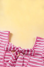 Stripe Butterfly Sleeve V Neck Knot Back T Shirt - p3 Boutique