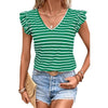 Stripe Butterfly Sleeve V Neck Knot Back T Shirt - p3 Boutique