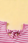 Stripe Butterfly Sleeve V Neck Knot Back T Shirt - p3 Boutique
