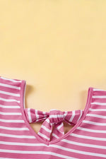 Stripe Butterfly Sleeve V Neck Knot Back T Shirt - p3 Boutique