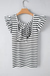 Stripe Butterfly Sleeve V Neck Knot Back T Shirt - p3 Boutique