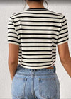 Striped Cropped Knit Top with Lace - Up Front - p3 Boutique