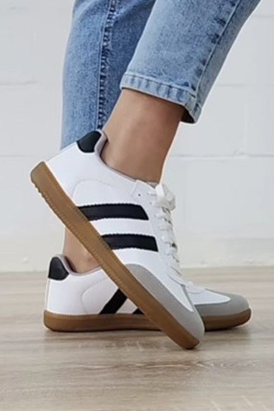 Striped Lace - up Flat Sneakers - p3 Boutique