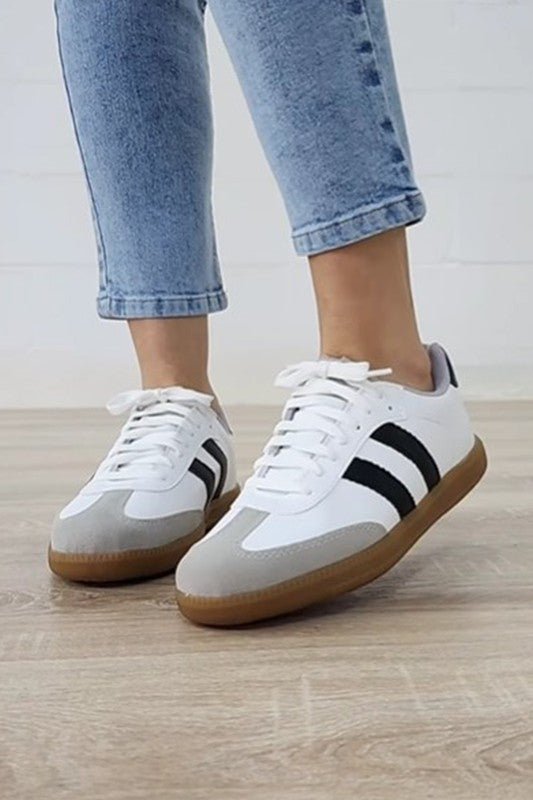 Striped Lace - up Flat Sneakers - p3 Boutique