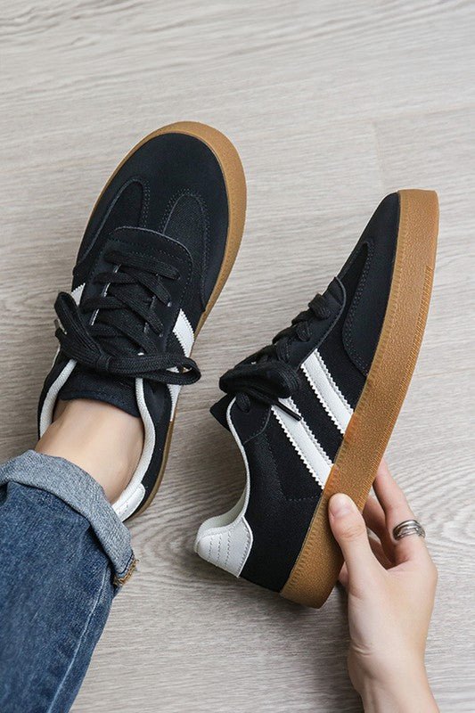 Striped Lace - up Flat Sneakers - p3 Boutique
