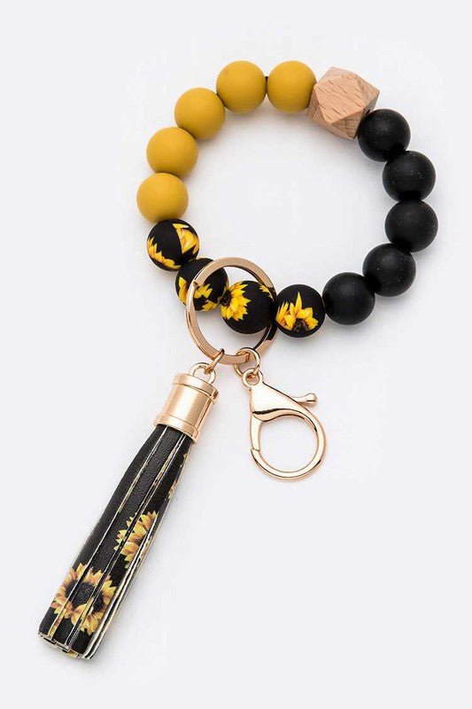 Sunflower Printed Silicon Beads Tassel Key Chain - p3 Boutique
