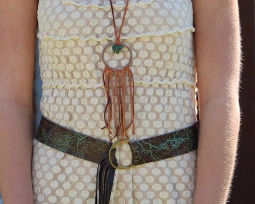 Tan Leather Dream Catcher with Turquoise Chunk - p3 Boutique