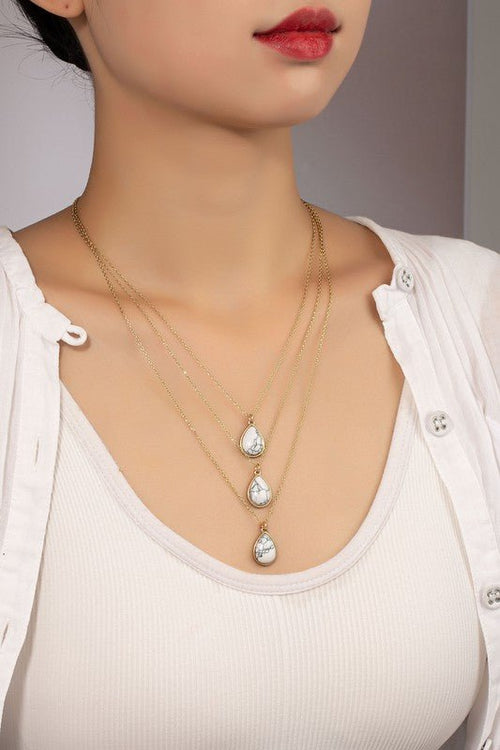 Three layer teardrop stone pendant necklace - p3 Boutique