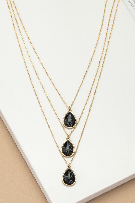 Three layer teardrop stone pendant necklace - p3 Boutique