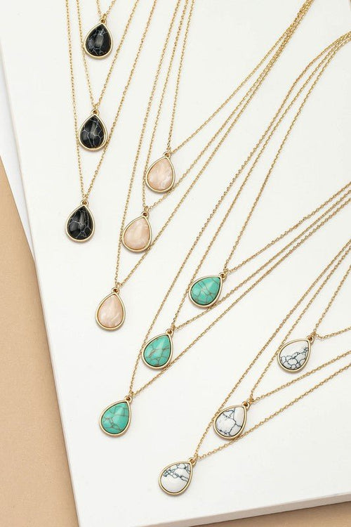 Three layer teardrop stone pendant necklace - p3 Boutique
