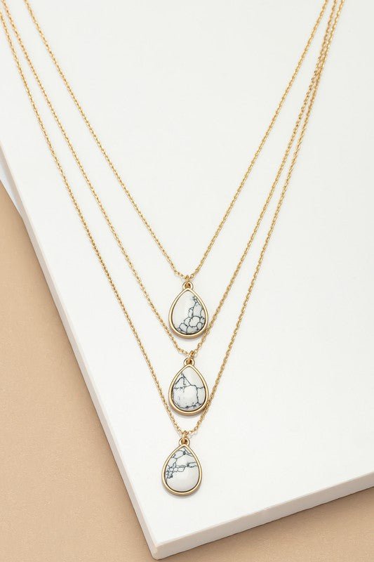 Three layer teardrop stone pendant necklace - p3 Boutique