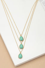 Three layer teardrop stone pendant necklace - p3 Boutique