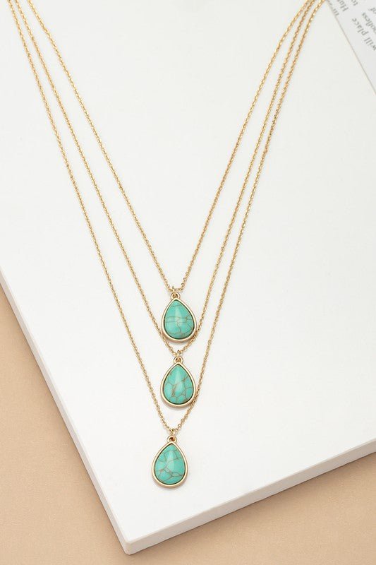 Three layer teardrop stone pendant necklace - p3 Boutique