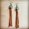 Turquoise drop earrings w/ suede leather tassel - p3 Boutique