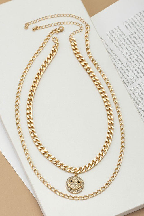 Two necklaces set with cuban chain and smiley face - p3 Boutique