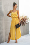 V Neck Suspenders Wide Leg Side Slit Jumpsuit - p3 Boutique