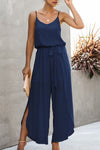 V Neck Suspenders Wide Leg Side Slit Jumpsuit - p3 Boutique
