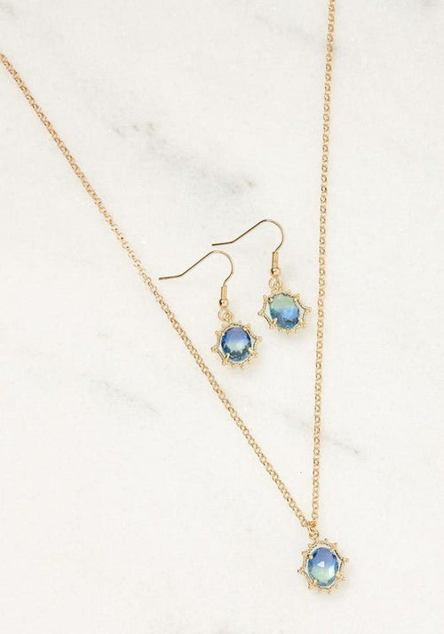 VINTAGE SUN STONE NECKLACE EARRING SET - p3 Boutique