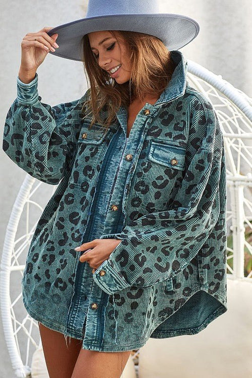 Vintage Washed Leopard Corduroy Buttoned Jacket - p3 Boutique