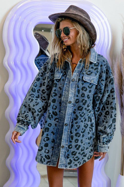 Vintage Washed Leopard Corduroy Buttoned Jacket - p3 Boutique