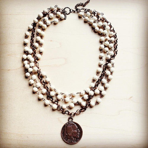 White Turquoise And Necklace with Copper Coin - p3 Boutique