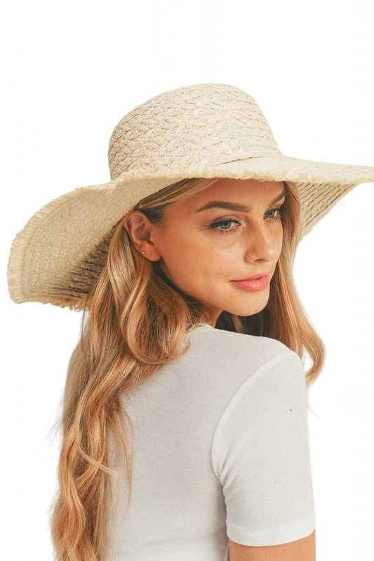 Wide Brim Frayed Edge Sun Hat - p3 Boutique