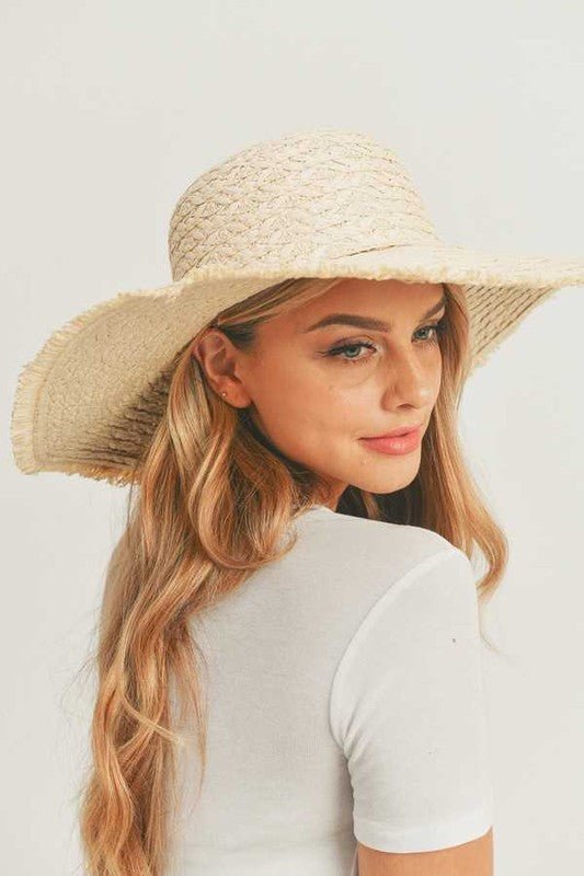Wide Brim Frayed Edge Sun Hat - p3 Boutique