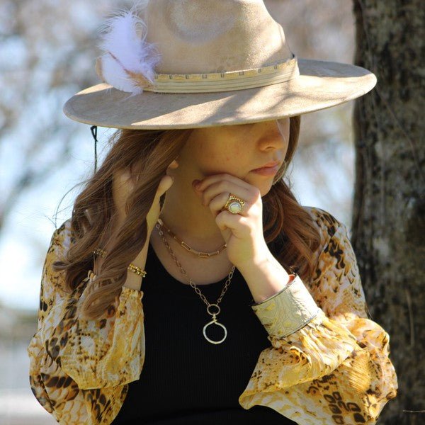Wide Cuff Bangle Bracelet in Gold Gator Leather - p3 Boutique